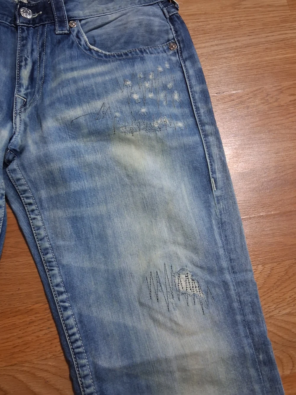 True Religion Men's Straight Jeans - Light Blue Faded Wash